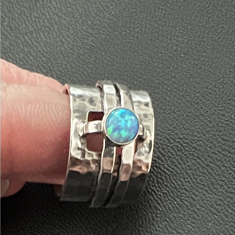 Silpada RARE vintage Hammered Silver Ring with Blue Opal